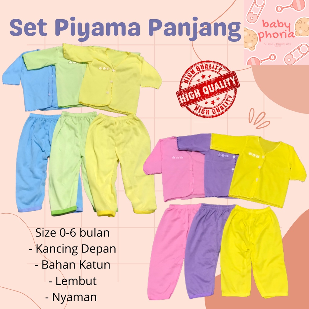 (3 setel) Setelan Baju Bayi Lengan Panjang dan Celana Panjang Polos