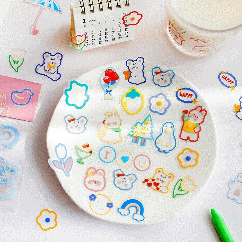 

[SCRIBBLE_ID] 45 Pcs CUTE FUN CARTOON Sticker PET Stiker Hias Lucu Anak Jurnal Diary DIY Deco S0046