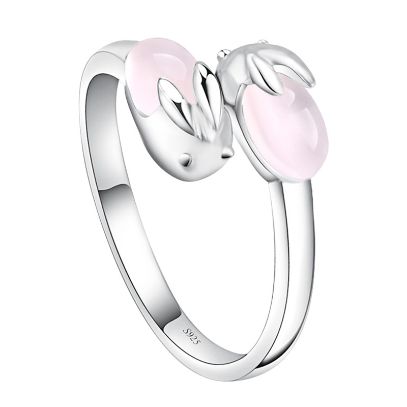 Cincin Perak 925 Asli Cincin untuk Wanita Cincin Dapat Disesuaikan Double Bunny Fashion Perhiasan Cincin Perak Cincin Wanita