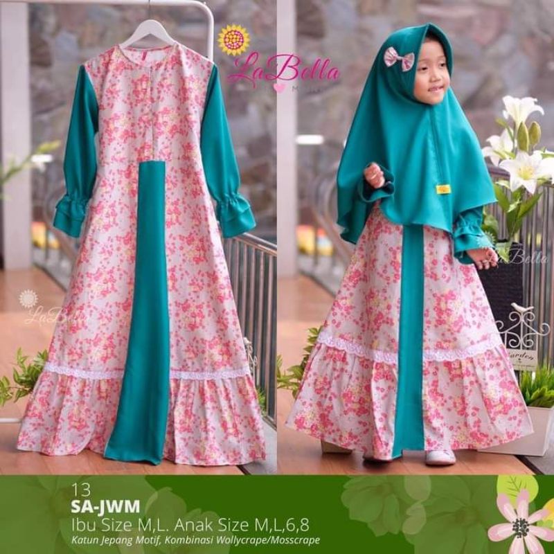 [ SAKURA ] By Labella gamis katun Jepang twill  gamis anak tosca hijau mint katalog Labella terbaru 