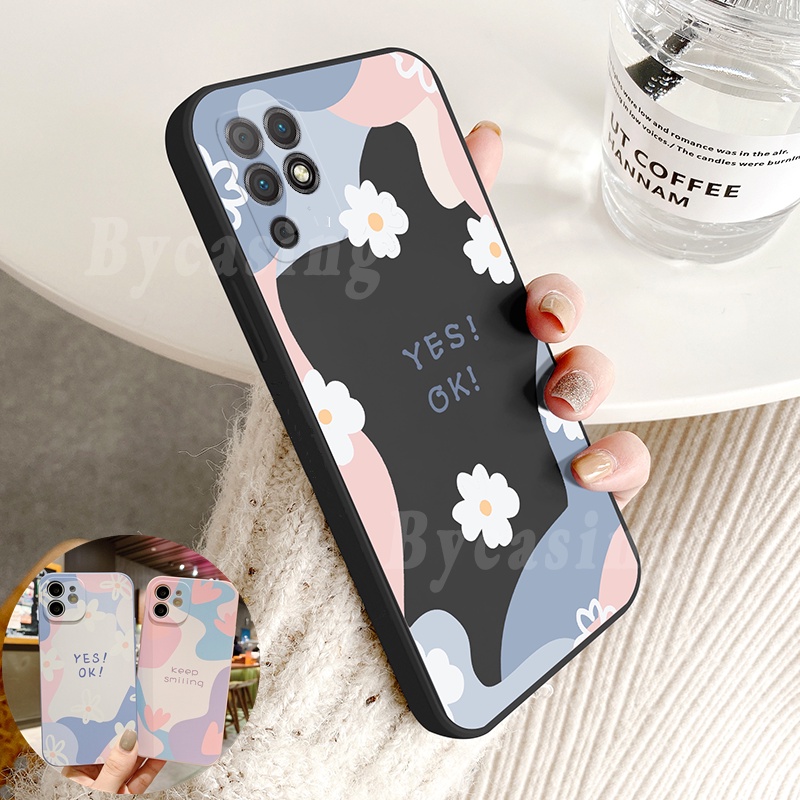 Soft Silicone Daisy Flower Case for Realme 8i Realme 8 5G Realme8 Pro C25 C25S C20 C11 C12 C15 C3 5I 6I C2 Reno 6Z OPPOA16 A54 A15 A15S A3S A5S A12E F9 A1K Keep Smiling YES OK Chrysanthemum Pattern TPU Phone Cover BY