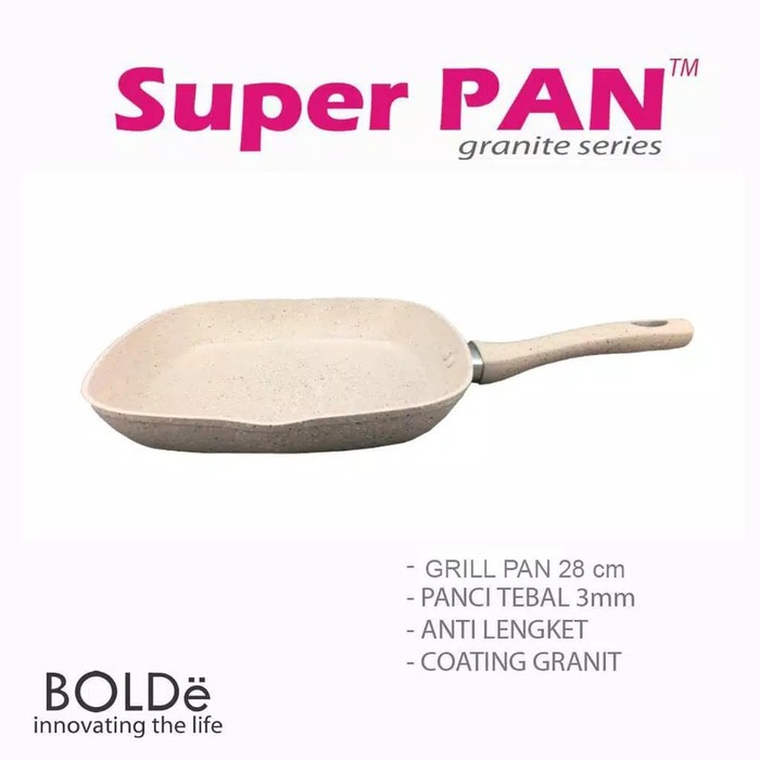 BOLDe Super Grilled Grill Pan Beige Fry Pan  28 cm  Granit Coating induksi 28cm Panci PEmanggang Panggangan