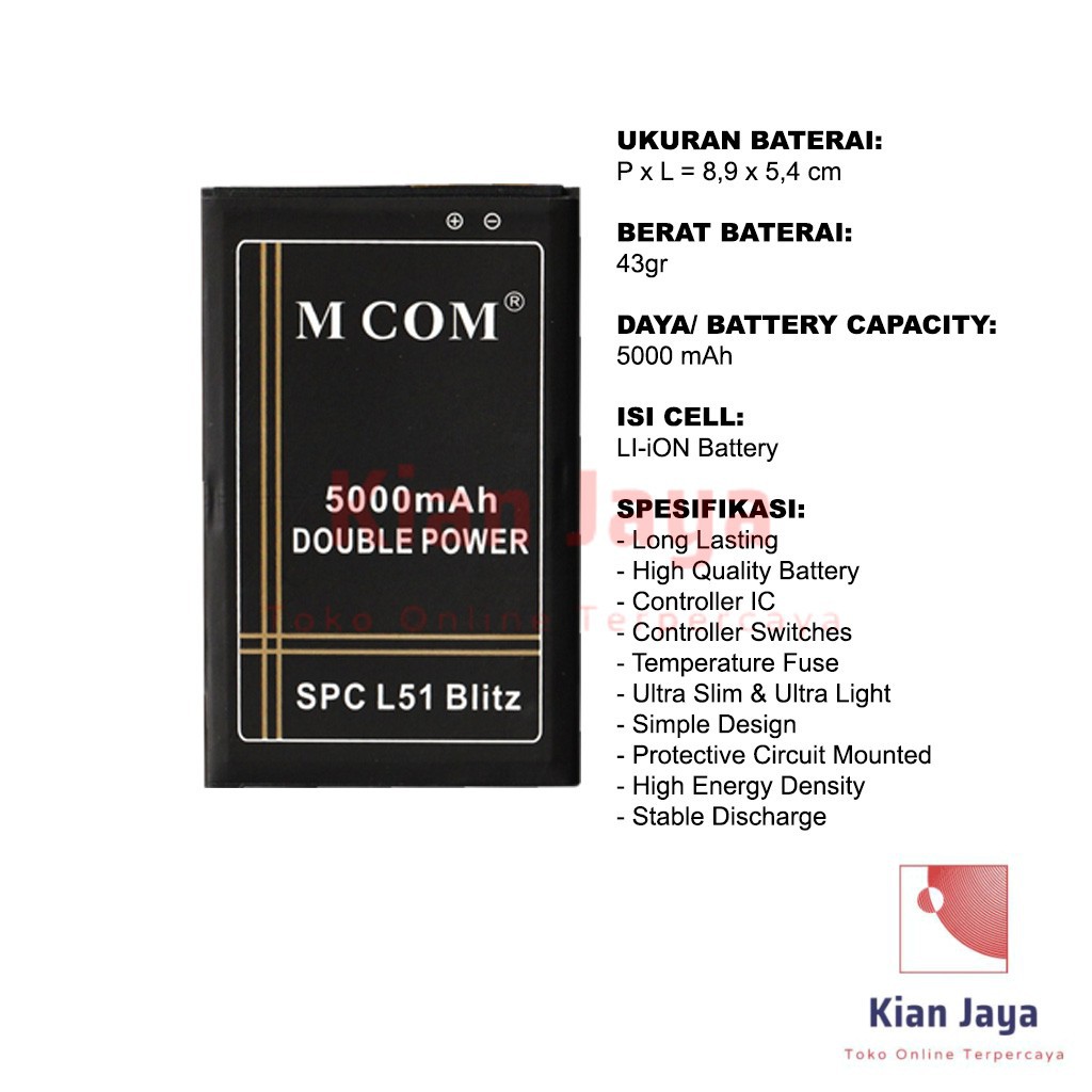 MCOM Baterai Hp SPC L51 BLITZ Pro S12 Mercury Noah Original Double Power Baterai Batre Battery