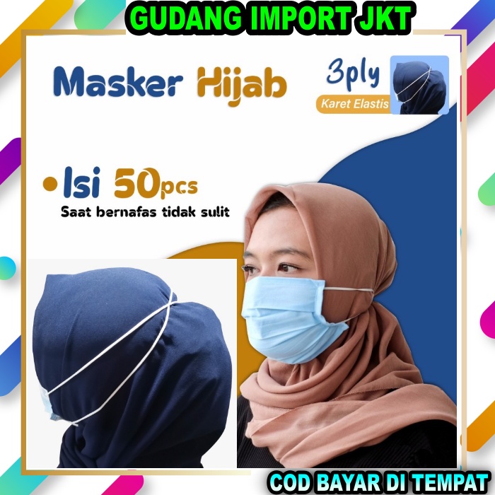 Masker Hijab 3PLY Isi 50 PCS Altor Headloop Ddisposable Face Mask Medical ISI 50