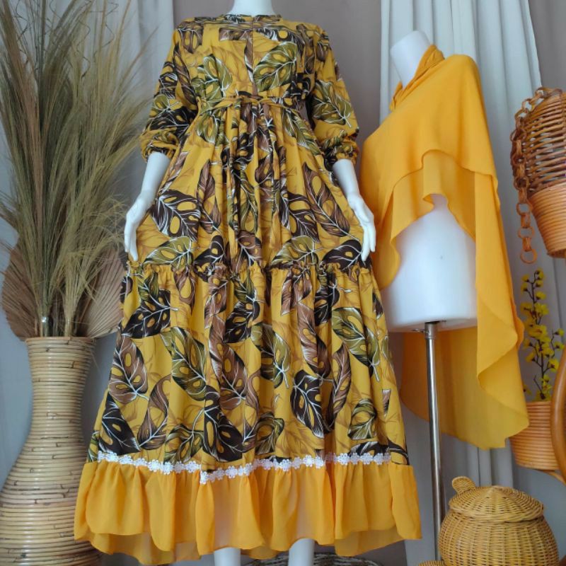 Gamis set khimar motif janda bolong