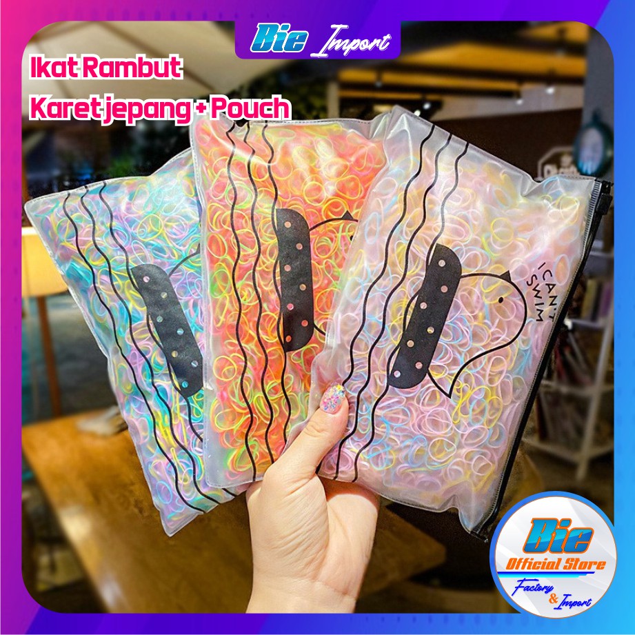 2000 Pcs Ikat Rambut Karet Jepang Premium Free Pouch Size Besar