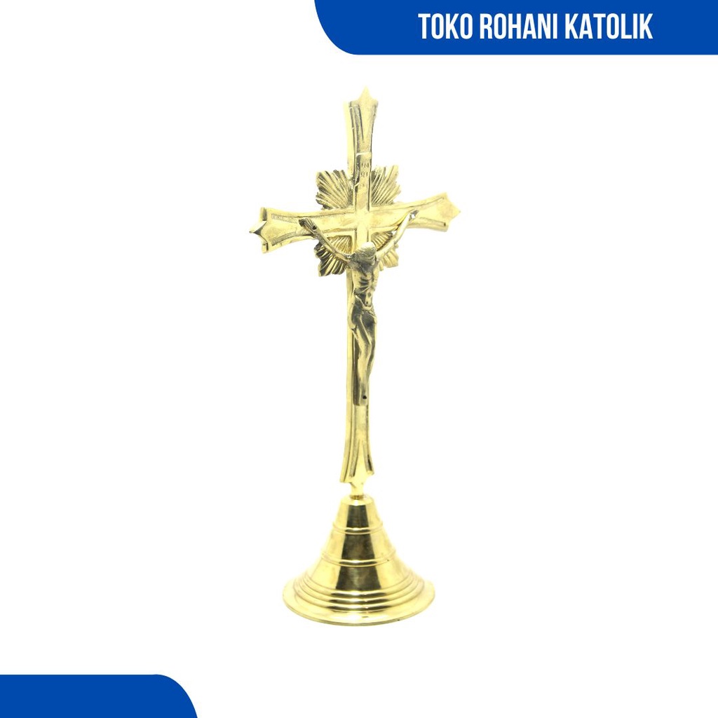 SALIB ALTAR KATOLIK 29-32 CM / SALIB MEJA / SALIB DUDUK KUNINGAN / SALIB KATOLIK  / SALIB LOGAM / SALIB PATUNG YESUS