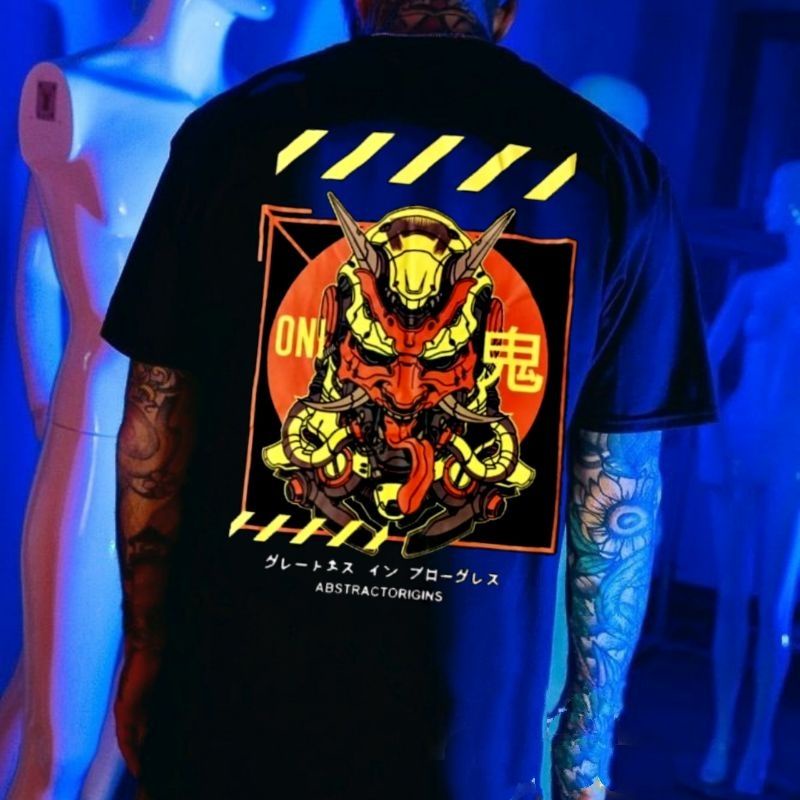 Oni Samurai Kaos Bergambar Kekinian Baju Kaos Distro Premium Lengan Pendek Kaos Murah Pria Atasan Unisex