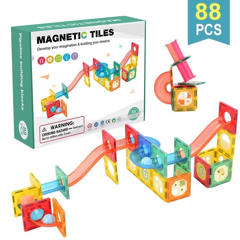 magnetic tiles marble run 118 - magnatiles alike - balok magnet - magnet blocks