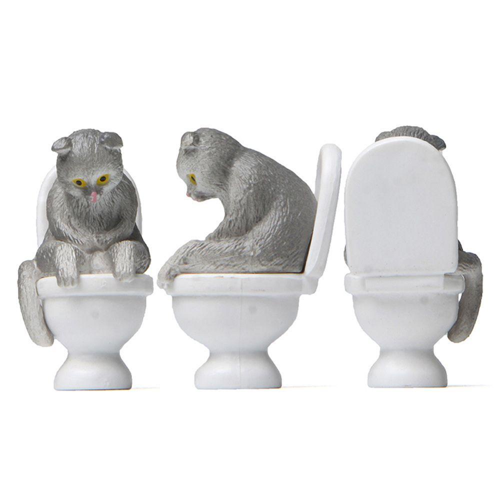 Lanfy Kucing Duduk Di Closestool Toilet Mikro Lanskap Simulasi Kitten Cat Ornamen Patung Hewan Peliharaan DIY Ornamen Miniatur Kerajinan Desktop Ornamen