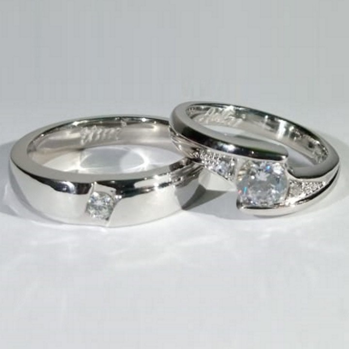 Gratis Ukir Nama Garansi Silver Asli Cincin Kawin Perak Couple Tunangan ID11