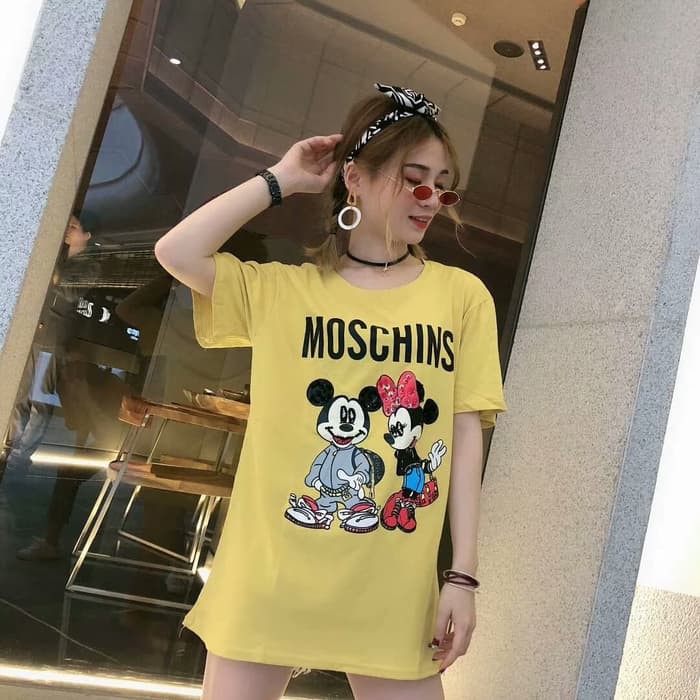 tshirt import murah/kaos wanita murah/tshirt mickey/tshirt moschino - Kuning