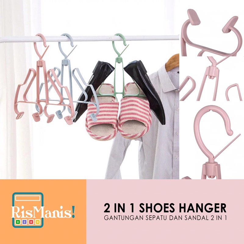 2 IN 1 SHOES HANGER Gantungan Sepatu Cantolan Sandal Hook Kaos Kaki Jemuran Rumah Organizer Praktis