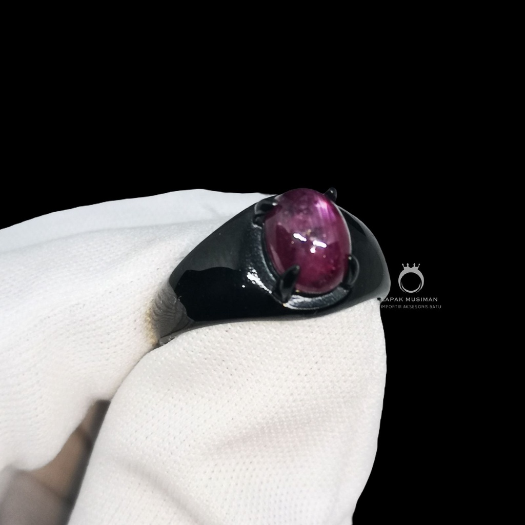 [Bayar di Tempat] CINCIN PRIA BATU RUBY STAR BLACK TITANIUM