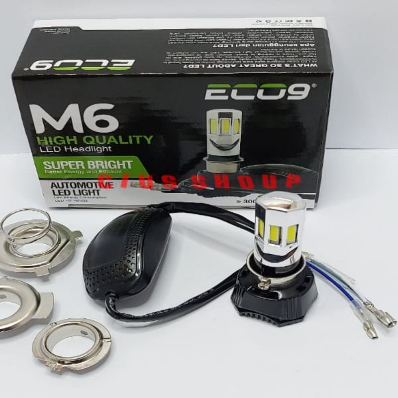 LAMPU LED 6 SISI 2 WARNA AC DC WHITE YELLOW HI/LOW ECO9 UNIVERSAL SOKET H6 H4 H7 UNTUK LAMPU UTAMA MOTOR