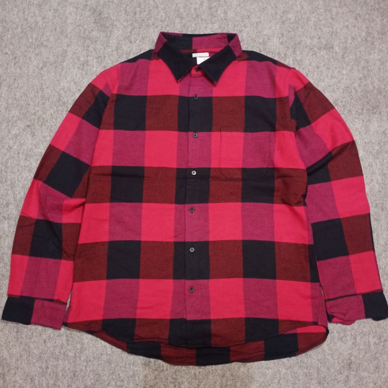 kemeja flannel uniqlo (GU) plaid ootd outer casual pria second original murah