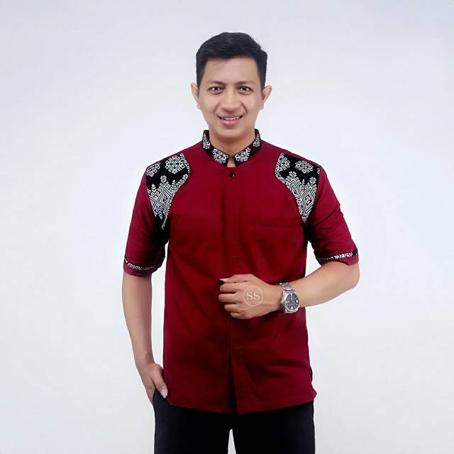 Baju batik pria hem kolo btik kombinasi Batik Pekalongan seragam batik kerja kantor lurik modern
