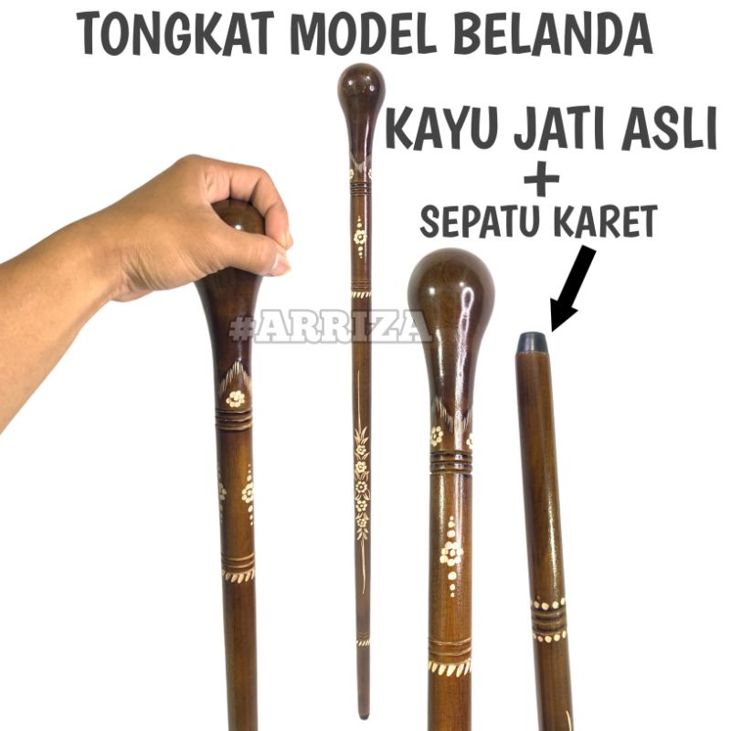 Tongkat Jalan / Tongkat Kaki 1 / Tongkat Orang Tua / Teken Ukir Cukit / Tongkat Ukir Cukit / Alat Bantu Jalan Orang Tua Kayu Jati Asli Model Belanda