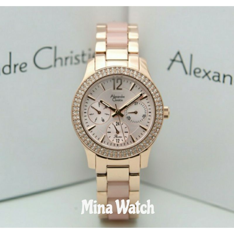 Jam tangan wanita Alexandre Christie original ac2463 rosegold pink
