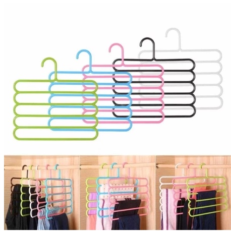 Gantungan Baju 5 Susun / Magic Hanger Pakaian Celana Jilbab Handuk 5 Layer Lemari Plastik Hemat Tempat