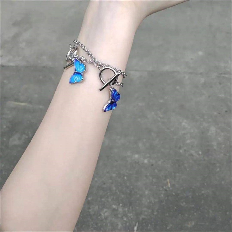 Gelang Buckle Butterfly OT Warna Biru Gaya Simple Untuk Pasangan