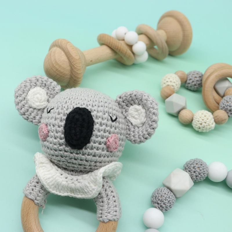 Mary Mainan Rattle Teether Bentuk Koala Bahan Kayu Beech Untuk Bayi