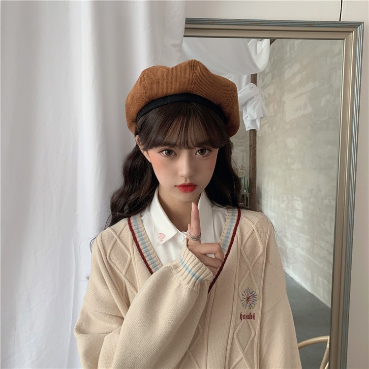 TBCO topi labu beret corduroy baret hat retro style high quality import korea jepang