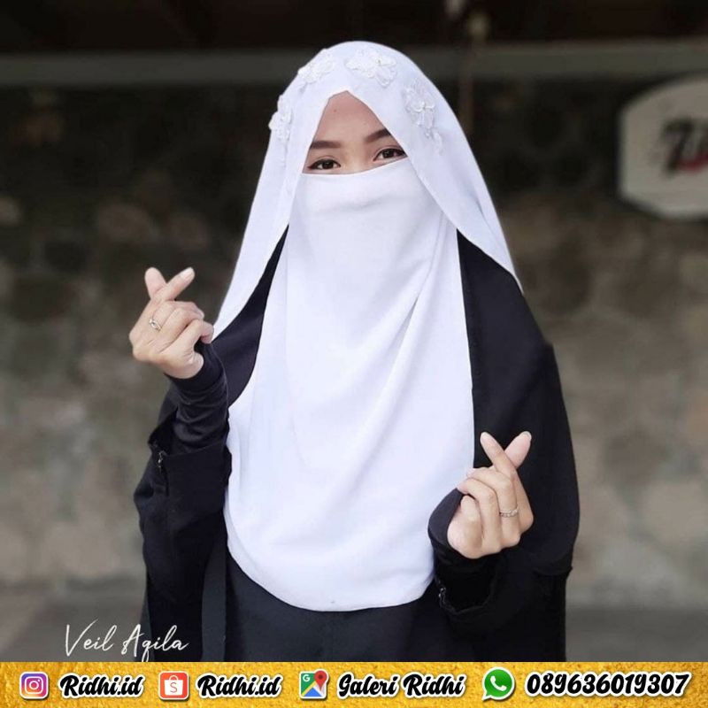 Cadar Niqab Niqob Veil Bunga Aqila Walimah Akad Pengantin Wanita Muslimah Putih Galeri Ridhi