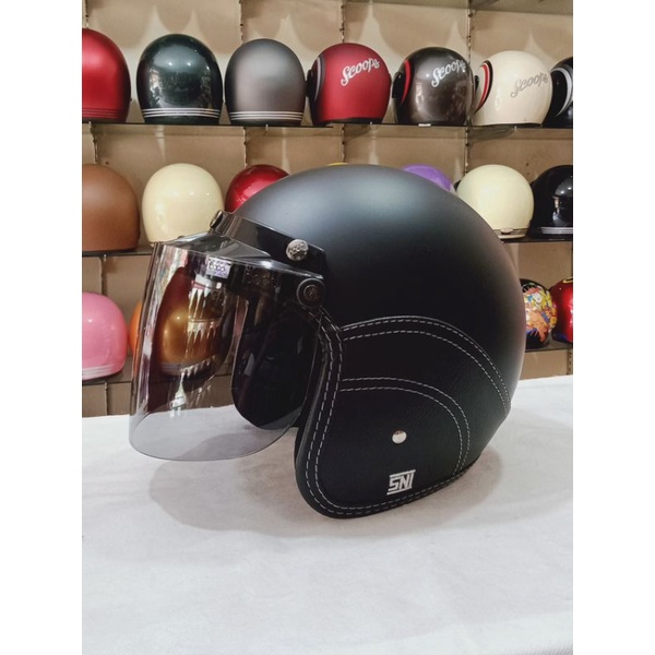 AIZO Semi Kulit Helm Half Face Warna Hitam Doff SNI Helm Berkualitas COD Free Packing Kardus dan Bub