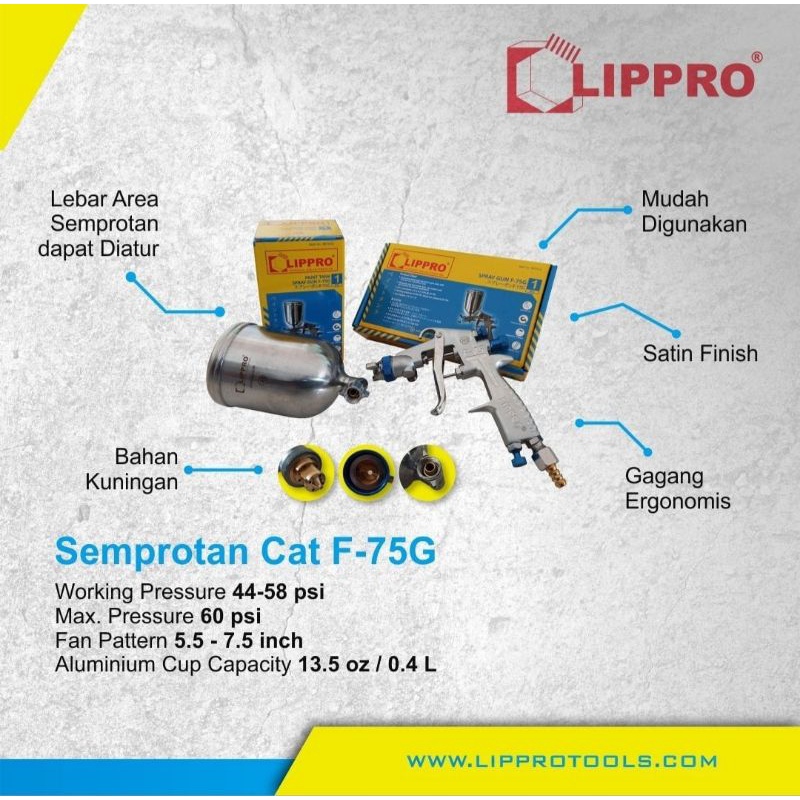 Lippro Spray Gun F75 Tabung Atas Spit Duco F75G Spet Cat F-75G Semprotan Cat 400 ml