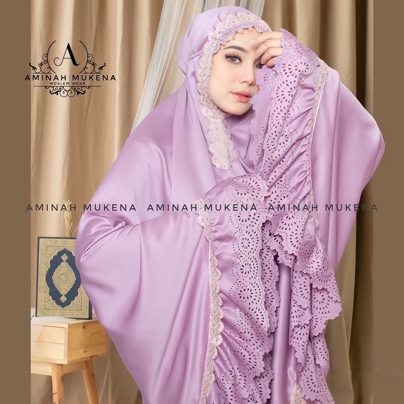 Mukena Dewasa Daily Aminah Rempel Lasercut Renda Mewah Jumbo Traveling