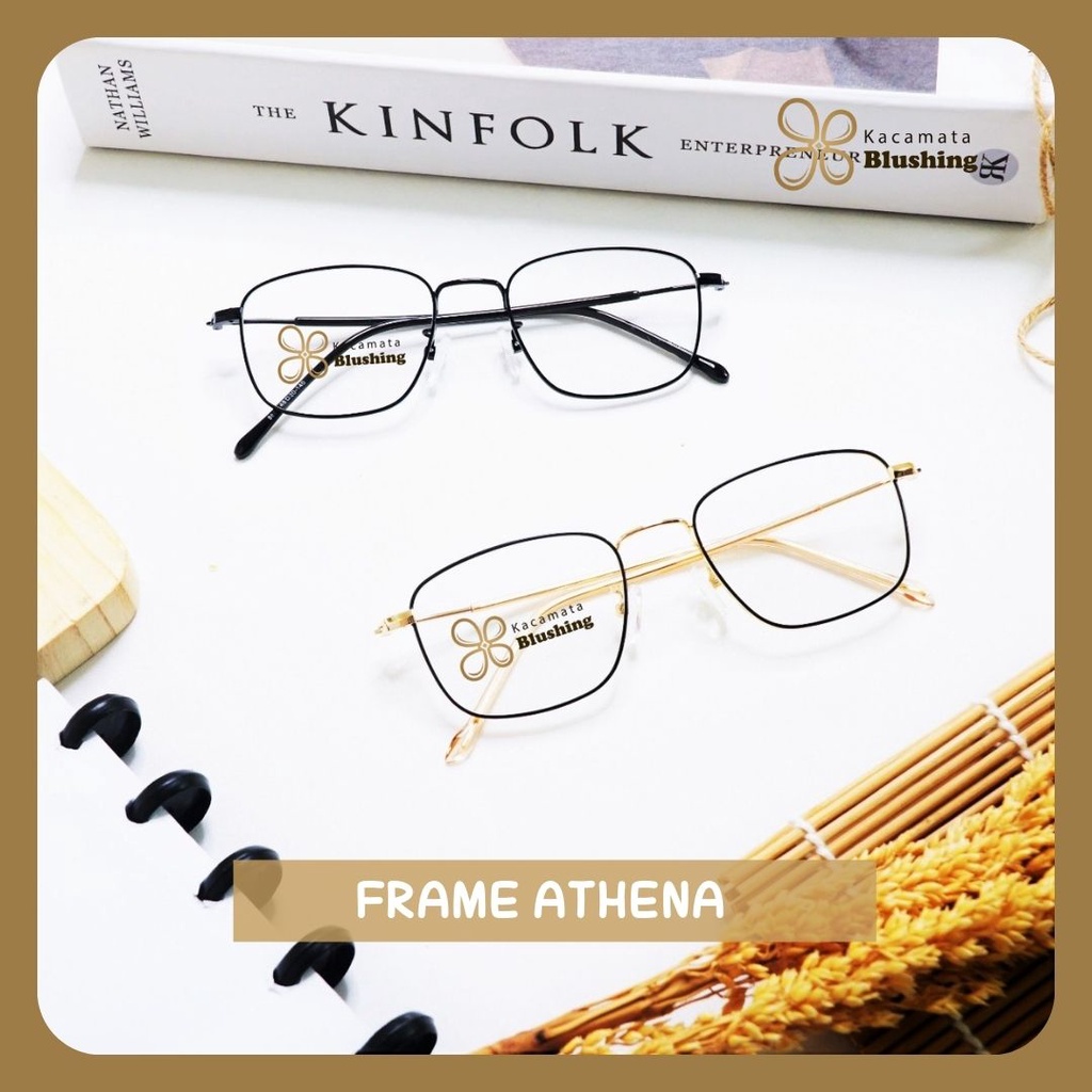 KACAMATA BLUSHING Frame Athena (Kacamata Kotak) Pria/Wanita/Unisex Besi Elegance