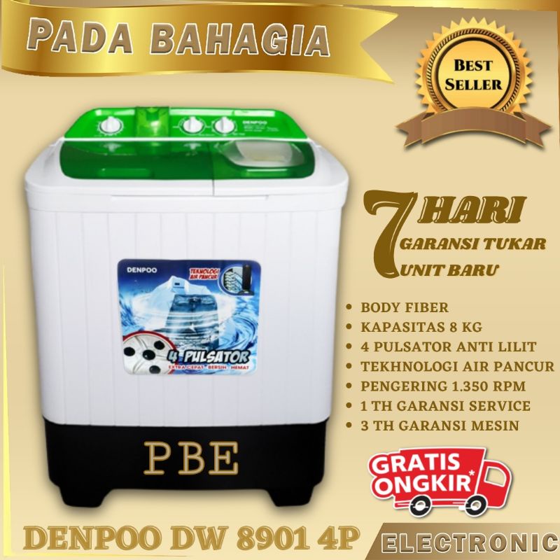 MESIN CUCI 2 TABUNG 8 KG DENPOO DW 8901 4P