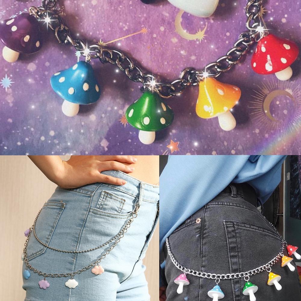 Preva Celana Rantai Wanita Vintage Perhiasan Warna Permen Resin Hip Pop Jamur Awan Liontin