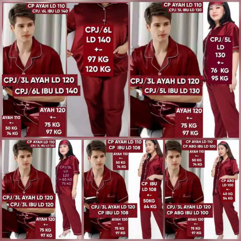 Baju Tidur couple PRIA JUMBO pasangan wanita satin polos