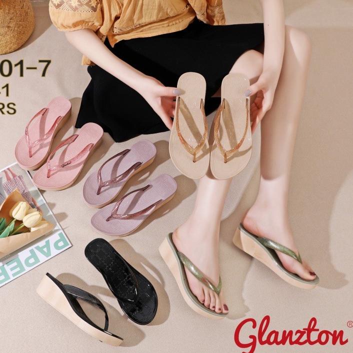 READY GLANZTON SANDAL JEPIT GLITER WEDGES 5cm L1901-7 murah