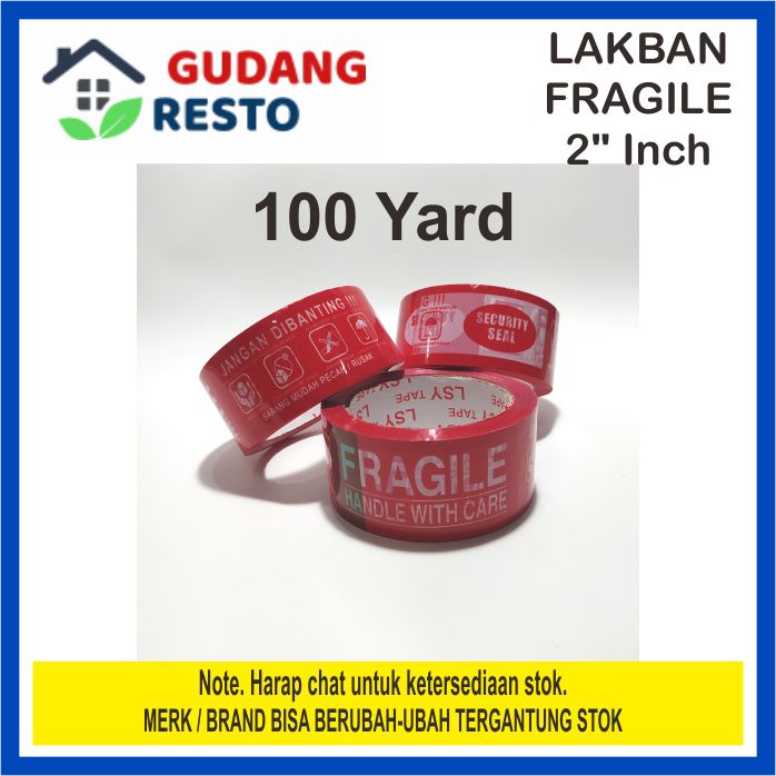 LAKBAN FRAGILE 2 INCH / 45 MM MERAH PUTIH 100 YARD ISOLASI SEALTAPE SEALTIP SELOTIP KUALITAS BAGUS KUAT DAN LENGKET