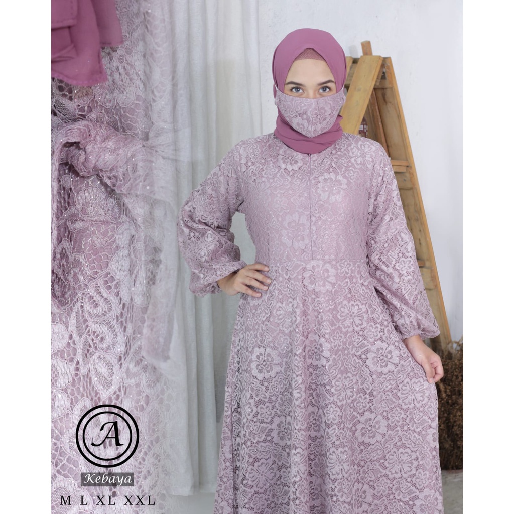 Kadai.baju / Gamis brukat jumbo  / Gamis brukat tangan balon / Gamis tulle bordir Size M L XL XXL