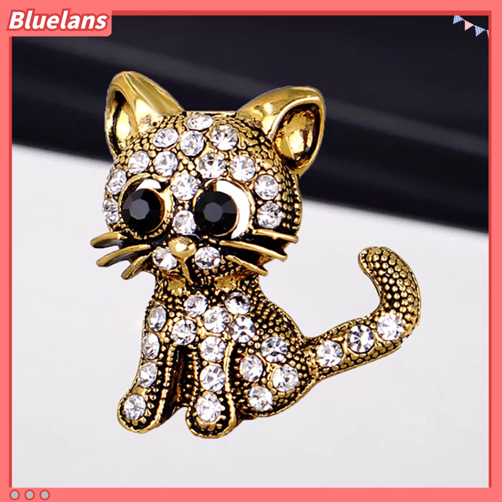 Bros Pin Bentuk Kucing Kecil Aksen Berlian Imitasi Gaya Vintage Untuk Aksesoris Dress Scarf Wanita