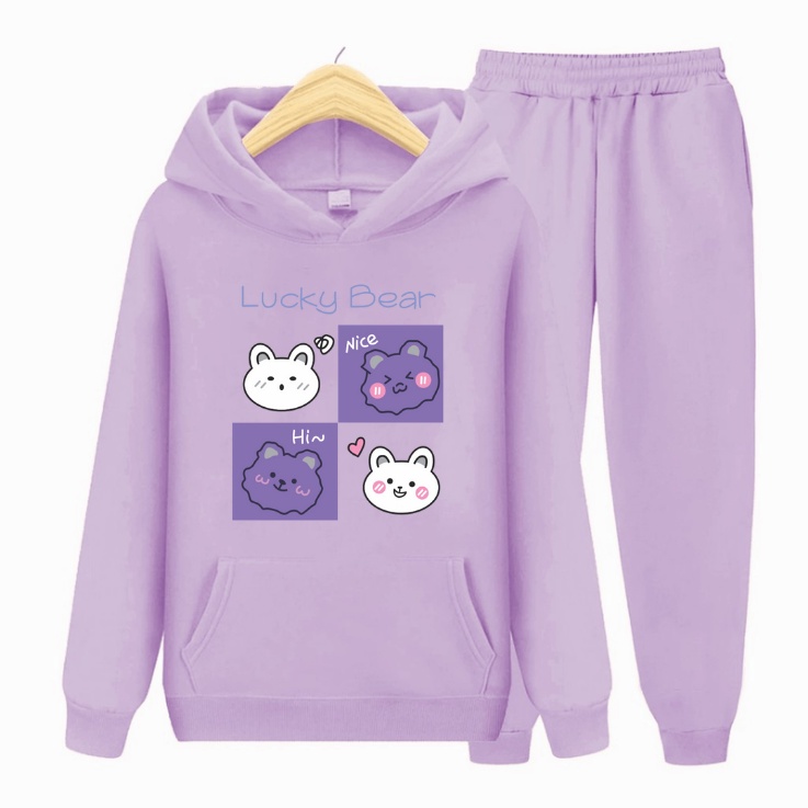 Setelan Sweater anak perempuan LUCKY BEAR /Baju Sweater Hoodie Anak