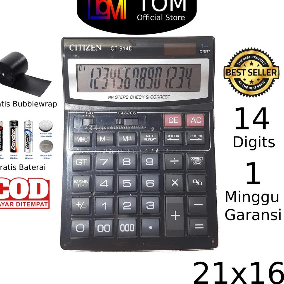 

[KODE BARANG 6] BESAR ! Kalkulator Citizen 914D 14 digit - Kakulator Dagang / Kalkulator Check / Cal