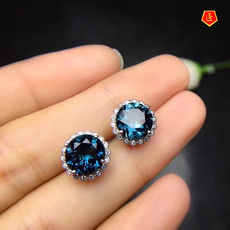 [Ready Stock]4 Karat New Sapphire Necklace Set Rings Stud Earrings