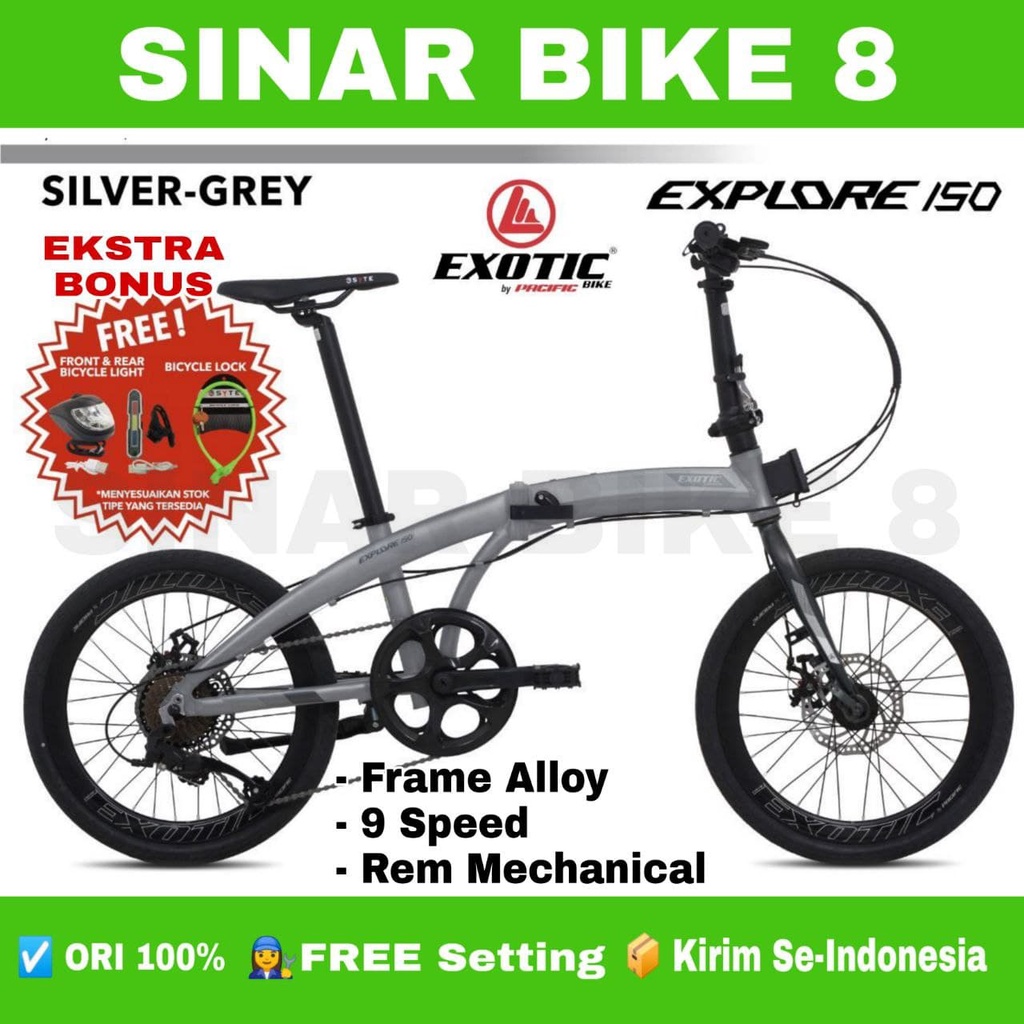 Sepeda Lipat Ukuran 20 Inch EXOTIC EXPLORE 150 Alloy 9 Speed Rem Cakram