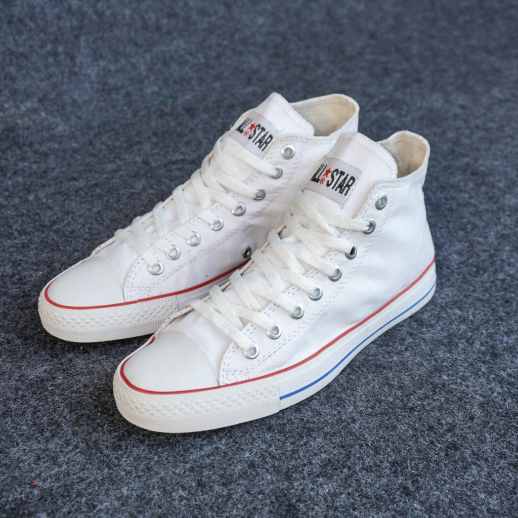 Sepatu Pria / Wanita Converse All Stars High Boots Sneakers Sekolah Convers Tinggi Putih List Merah