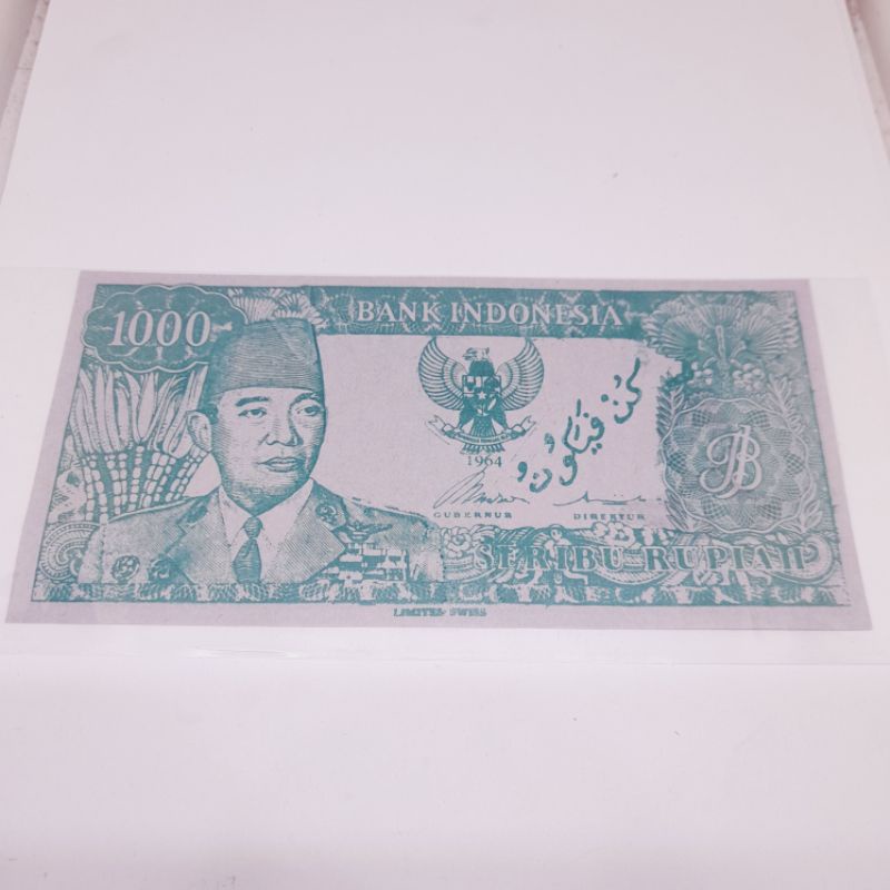Uang Sukarno Bening Pecahan 1000 Bisa Melengkung : Biru