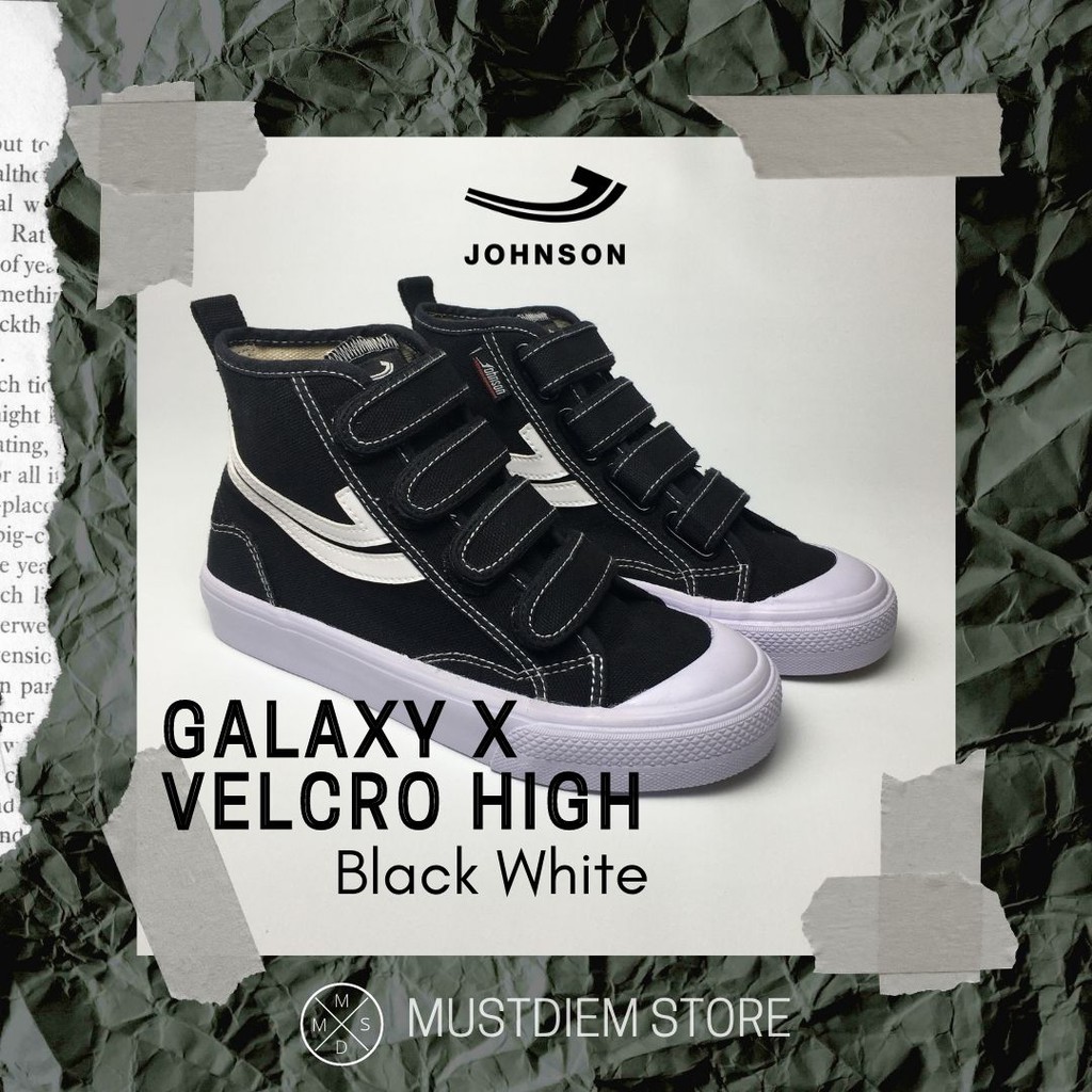 SEPATU JOHNSON GALAXY X VELCRO HIGH - BLACK WHITE / HITAM PUTIH  ORIGINAL