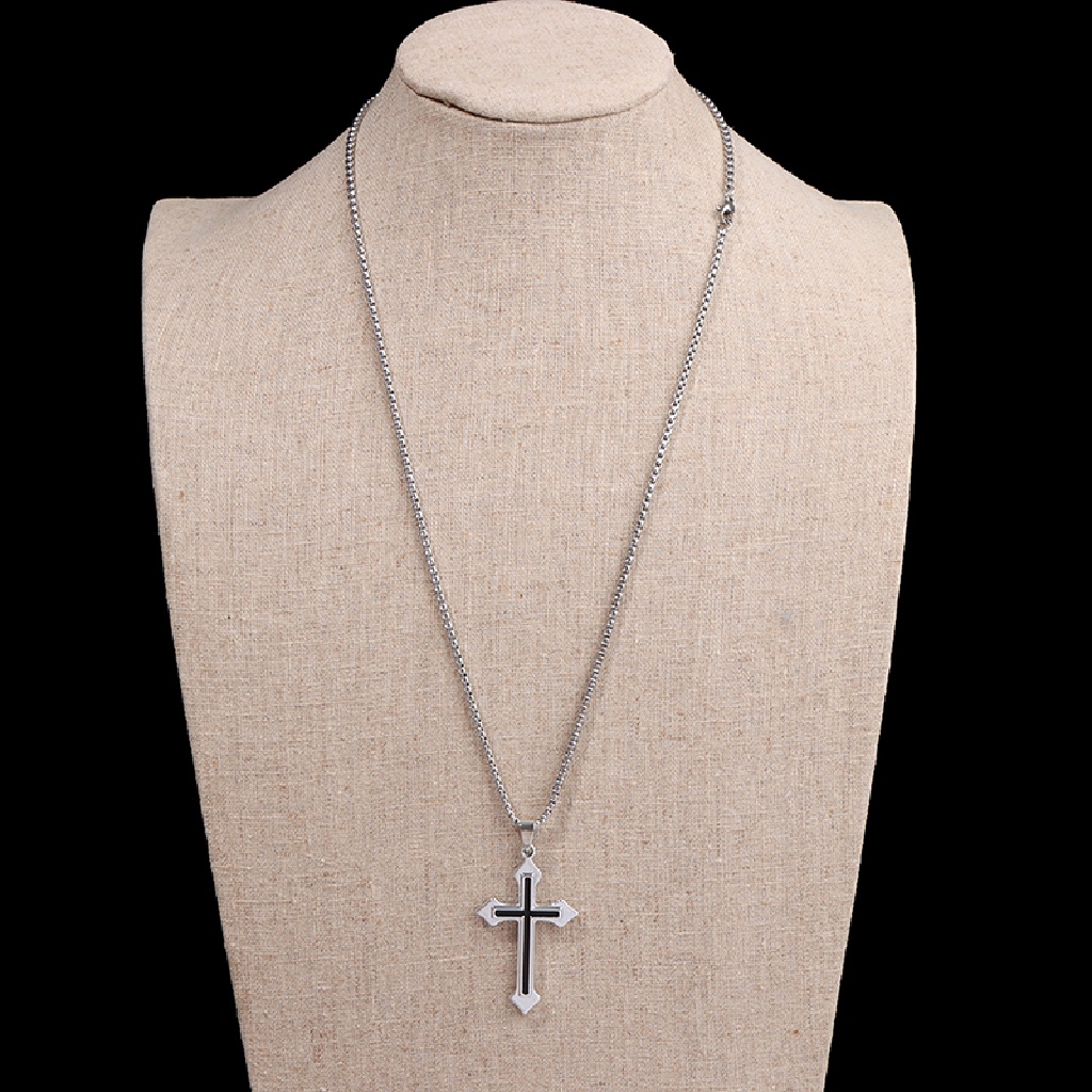 (AdornmentNo1) Kalung Rantai Titanium Steel Pendan Salib Yesus Gaya Hip Hop