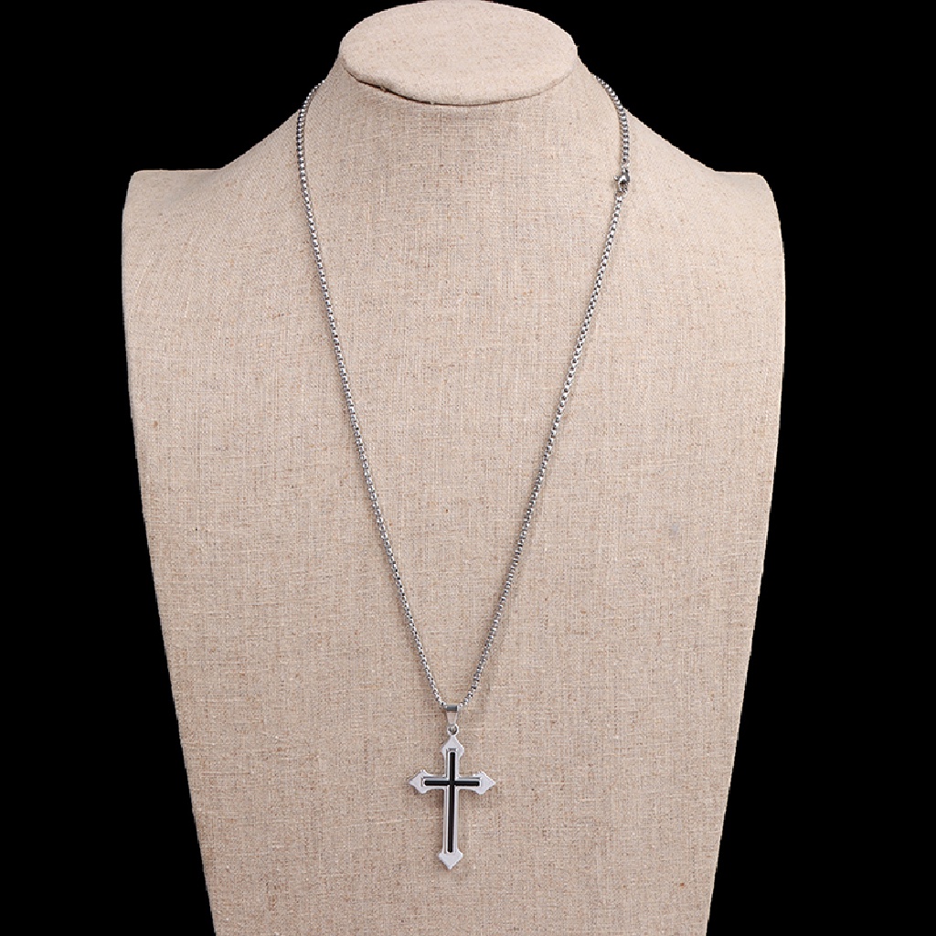 Kalung Liontin Salib Yesus Bahan Titanium Steel Gaya Hip Hop