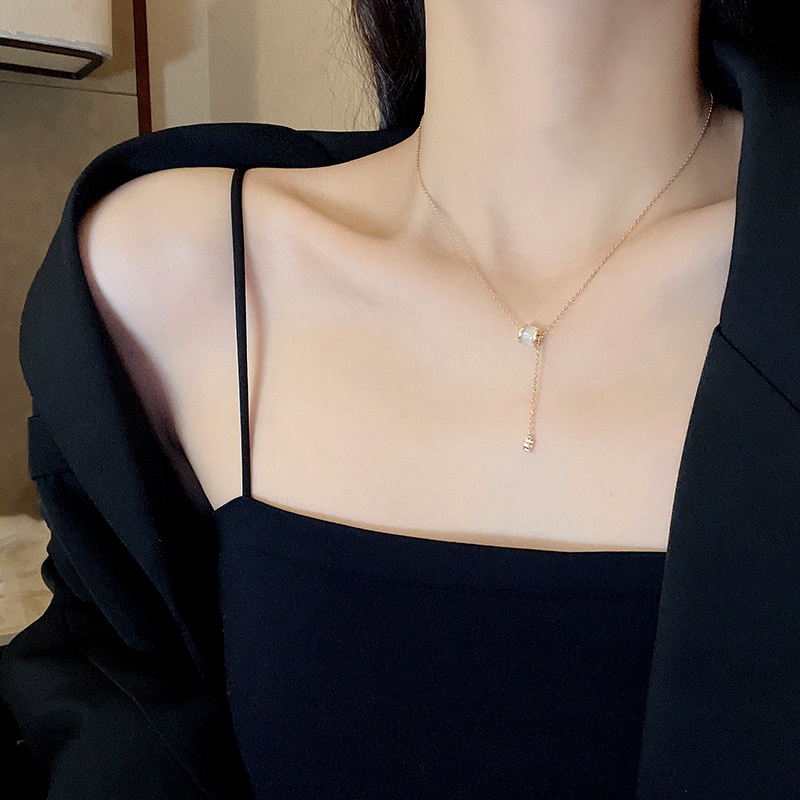 Kalung Choker Bahan Titanium Hias Opal Untuk Wanita