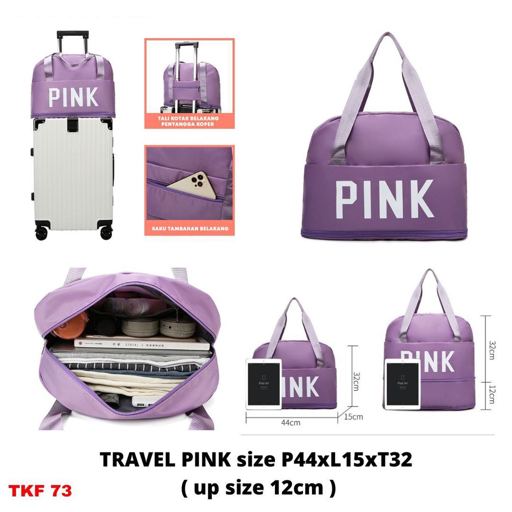 TAS TRAVELPINK / TAS DUFFLE GYM FITNESS OLAHRAGA / TRAVELLING FOLDABLE MURAH TFW 73 IMPORT